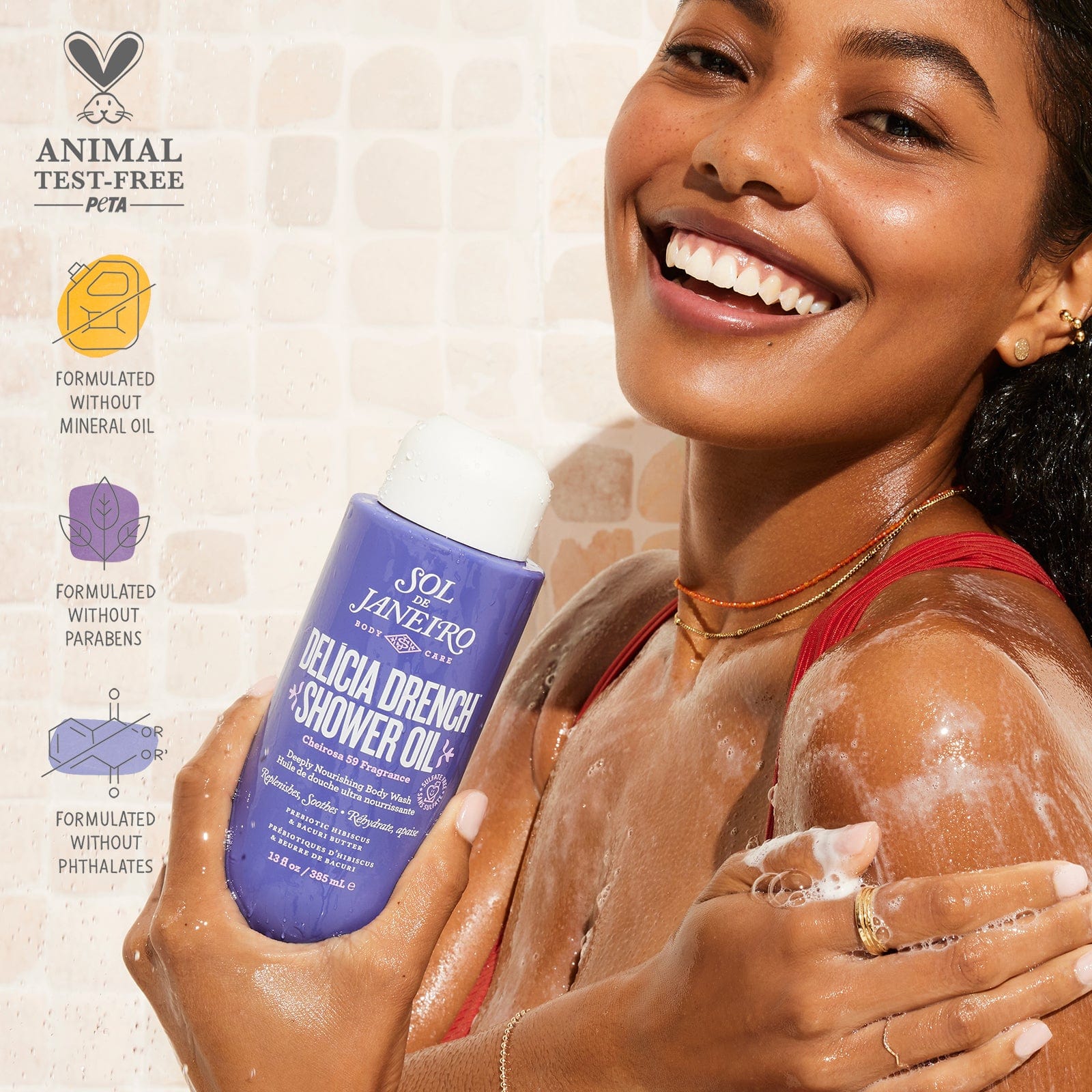 Animal test-free PETA formulated without mineral oil, formulated without parabens, formulated without phthalates