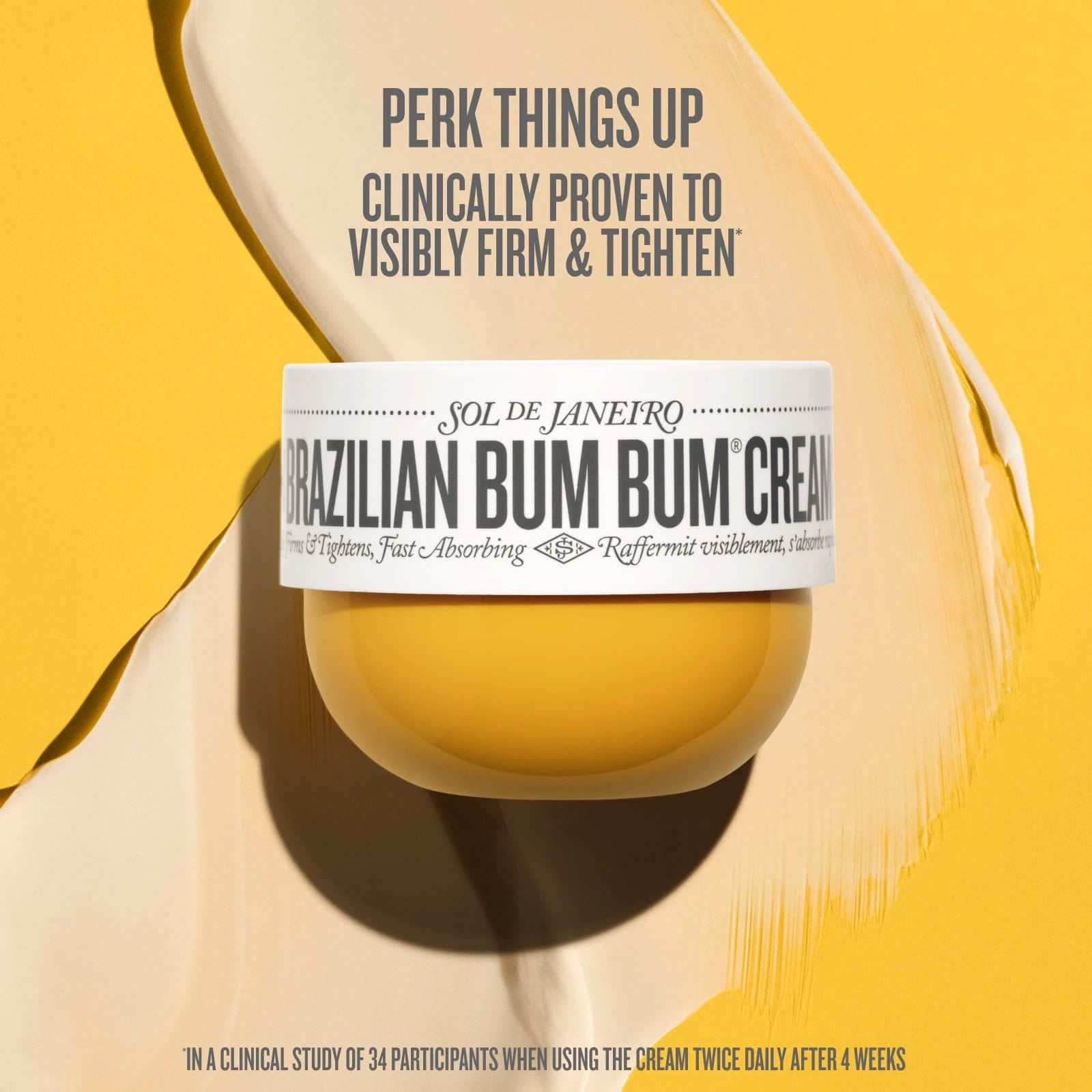 perks things up clinically proven to visibly firm and tighten* 
*in a clinical study of 34 participants when using the cream twice daily after 4 weeks